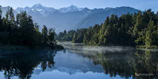 Reflections of Mts Cook & Tasman in Lake Matheson NZ 